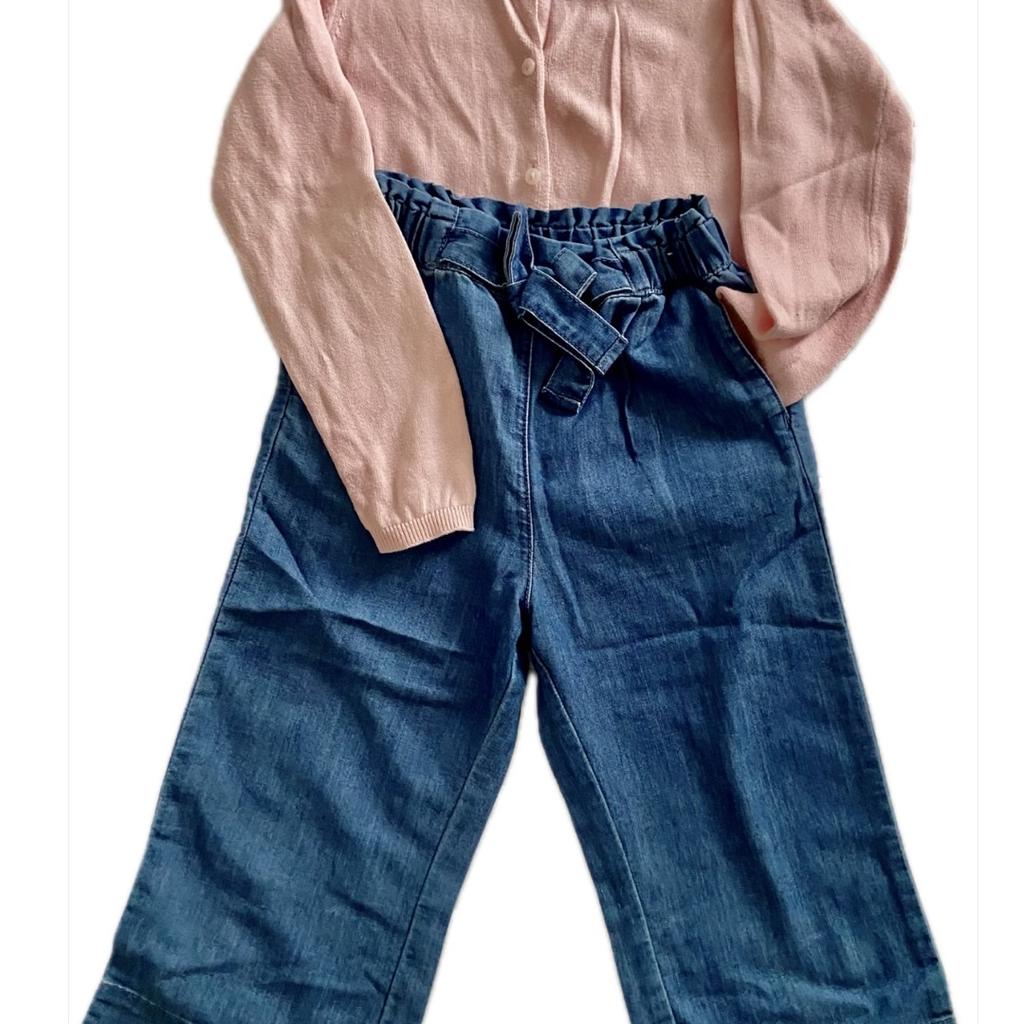 Leichte Jeans, Collette mit Bindegurt ( kaum getragen), T-Shirt Lol Surprise, Strickjacke, Hut ( nur anprobiert) von H&M. Alles Gr. 110/116. Verkaufe alles zusammen. Kein Versand