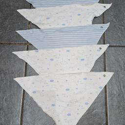 X5 triangle bibs 
Baby blue and white 
2 stripy 
3 white with blue clouds and dream big printed on
1 of the dream big one has a mark on. Please see photo 
All others, no marks or stains 
Fasten by poppers 
Two size adjustments 
Smoke-free home 
Pet free home 
Collection B38 or delivery via Evri 
#bib #bibs #babybibs #babybib #babybibbundle #babybibset #babybibsbundle #white #blue #babyblue #whiteandblue #whiteandbabyblue #blueandwhite #babyblueandwhite