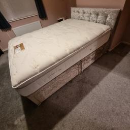 Beautiful double crushed velvet bed with two draws, complete with 1800 pocket springs memory foam mattress ( medium) details in pic 3 + 7. 12 months old, excellent condition, from smoke free home.