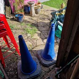 2 traffic cones, full size in blue. found in garage when bought house.