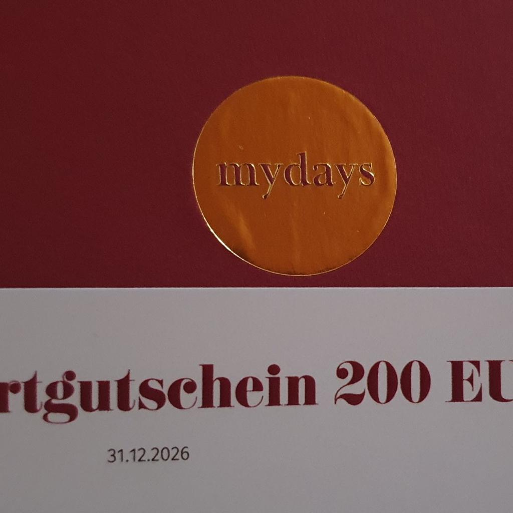 Verkaufe ein mydays Gutschein wert 200Euro
Für 170 Euro
Der Gutschein ist neu und Gültig bis 31.12.2026