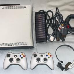 Xbox 360 Console PAL/UK (original / white / with cable and charger)

2x Wireless Pads / Controllers (white / mint condition)

1x Xbox 360 headset (never used)

27x Games:

Red Dead Redemption
Grand Theft Auto 4 GTA4
Grand Theft Auto 5 GTA5
L.A. Noire
Call of Duty: Modern Warfare 2
Call of Duty: Black Ops
Fallout: New Vegas
Tom Clancy’s Rainbow Six Vegas
The Outfit
Batman Arkham Asylum
Assassin’s Creed
Borderlands 2
Dead Island
Final Fantasy XIII / 13
Deus Ex Human Revolution
Dead Rising
Elder Scrolls V / 5 Skyrim
Blue Dragon
Project Gotham Racing / PGS 3
Forza 2 Motorsport
Mass Effect
Mass Effect 2
Mass Effect 3
Pro Evolution Soccer PES 2012
Pro Evolution Soccer PES 2014
FIFA 12
FIFA 13

Collection from East Sheen (SW14)

Any questions please ask.
