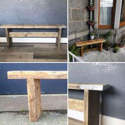 DESCRIPTION

These gorgeous rustic benches are perfect whether you want to use them indoors, or out.

Each one is crafted from reclaimed wood & given a rustic finish.

COLOUR/ FINISH

Each bench is given a rustic finish, or can be left plain, so you can stain/ oil it yourself.

DIMENSIONS/ PRICE

Height = 43cm
Wood thickness = 30 - 35mm

Length options
80cm = £65
100cm = £75
120cm = £85
140cm = £95
160cm = £105

Collection from Coppull, Chorley. (PR7)