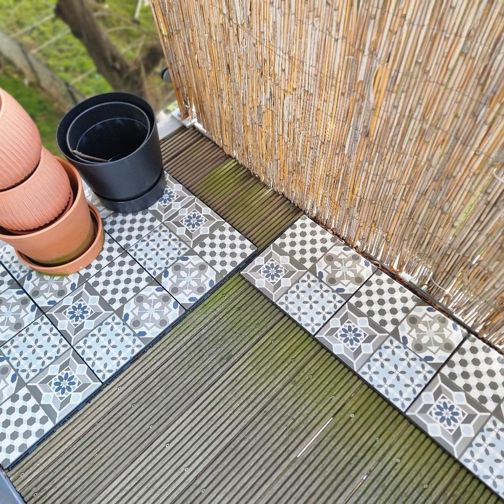 IKEA
 9 floor decking tiles. Easily connect together. The top part in porcelain and the plastic bottom part come in separate packages. You simply fix them together by placing the top part on the bottom part. The bottom parts then just click together – no tools are needed!
£30 new.
Collection only as the tiles are heavy. They will need a quick clean as have been out on the balcony, but perfect condition.