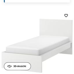 weißes Holzbett „Malm“ von IKEA; Maße und Abbildung stimmen nicht ganz überein, da es ein älteres Modell ist (gekauft 2016; nur 2 Jahre benutzt); Lattenrost/Matratze nicht dabei;
