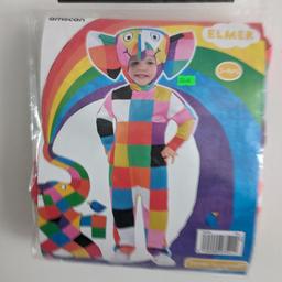 Kids Elmer Jumpsuit costume, includes Jumpsuit and elephant hood. Age 3/4 Brand new unopened.