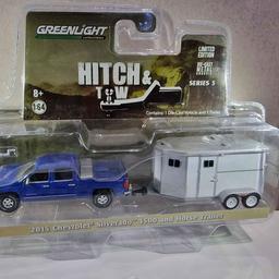 1:64 Greenlight Hitch and Tow 2015 Chevrolet Silverado with Horse Trailer NEW and Sealed
New and Sealed 
Model:- Excellent condition 
Box :- Good condition 
Please look at photos carefully as they form part of description 
£20.00
+ P&P If needed