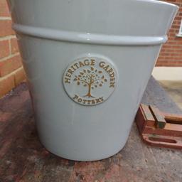 Ceramic Planting Pot By Heritage Garden Pottery. Pastel grey. 32cm high and 33cm circumference. In good condition. £12