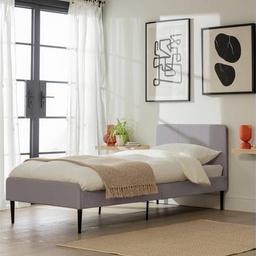 "Part of the Kristopher collection.
Upholstered frame.
Base with metal slats.
No storage.
Size W96, L196.5, H85cm.
Height to top of siderail 35cm.
20cm clearance between floor and underside of bed.
Weight 19.1kg.
Total maximum user weight 110kg.
Self-assembly - 2 people recommended.