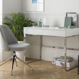 "2 drawers with metal runners.
Easy cable access.
Self-assembly - 2 people recommended.
If this product is over 60cm high it must be securely attached to the wall to prevent overturning.

Size H75, W100, D57cm.
Under desk chair space H62, W94cm.
Maximum load capacity of desk 25kg.
Weight 27.07kg."
