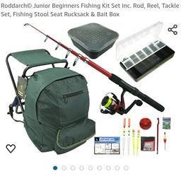 Roddarch© Junior Beginners Fishing Kit Set Inc. Rod, Reel, Tackle Set,  Fishing Stool Seat Rucksack & Bait Box