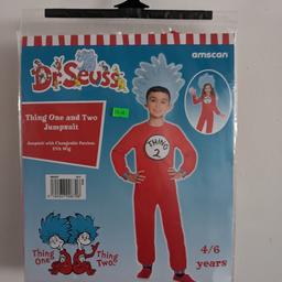 Kids Dr Seuss Thing 1 and 2 jumpsuit costume. Includes:- jumpsuit with changeable patches and Eva wig. Brand new and  unopened. Age 4/6.
Also on other sites
Collection hoddesdon