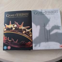 Game of Thrones Seasons 2 and 3 DVD's excellent condition, watched just once. Will sell separately at £5 each or £9 for both. Delivery or collection. Delivery and payment only by Sphock wallet or PayPal