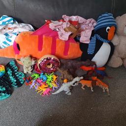 A mixture of toys including big shark, cuddly soft teddies, dinosaurs, various animals, pop its, inflatables, and more, all in good clean condition. 

if I find anymore ill add those also, smoke and pet free home,  pickup from bb1 blackburn,  might be able to deliver locally.