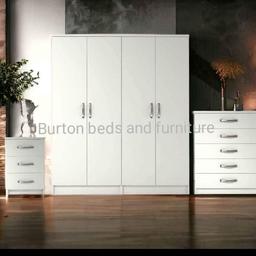 Wardrobe Measurements:   Height: 184cm   Width: 76.5cm   Depth: 50cm 

Chest Drawer’s Measurements:    Height: 102cm   Width: 77.5cm   Depth: 40.5cm 

2 x Fully assembled wardrobes
1 x Fully assembled chest
1 x Fully assembled bedside

07708918084
DELIVERY AVAILABLE

Available in many colours
Oak
Walnut
Grey
Black
