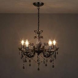 T&S 5 Light Chandelier,5 Lamp Pendant ,Chrome,Smoked.Acrylic Bedroom Living Room Ceiling Light … (Chrome) (Smoked)