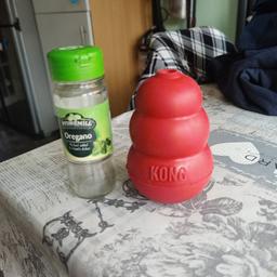 Kong dog toy can put treats inside it
hardly used but in great condition 
spice jar is only for size comparison