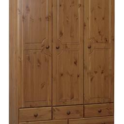 🔹️Nordic 3 door 5 drawer wardrobe-pine

🔹️New, flat packed 

🔹️Size H192, W121, D49cm

🔹️Internal hanging space H152.7, W77.1, D47.5cm

🔹️Internal drawer H8.6, W32.1, D45cm

🔹️Large internal drawer H8.6, W52, D45cm