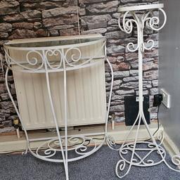 wrought-iron table and plant stand see pictures