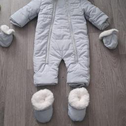 size 3-6 months suit worn once (5mins)mittens and boots worn twice all in excellent condition collection only L7