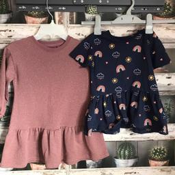 THIS IS FOR A BUNDLE OF GIRLS CLOTHES

1 X NEXT - DUSTY PINK SWEATSHIRT DRESS WITH GOLD THREADS RUNNING THROUG THE GARMENT - NEVER WORN
1 X NAVY T-SHIRT WITH RAINBOW THEME FROM GEORGE - ONLY WORN A COUPLE OF TIMES

PLEASE SEE PHOTO