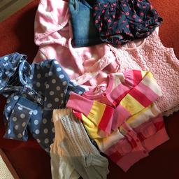 New Soft denim shorts,tag attached(£4).9-12months.spotted shorts 12-18months.dressing gown Elasticated waist 12-18months.cream tights 1-2years.Pretty striped cardigan,unworn.1-2years.pink crochet top,unworn.18-24months.blue spotted dress 18-24months. All in excellent condition. Please view my many items.