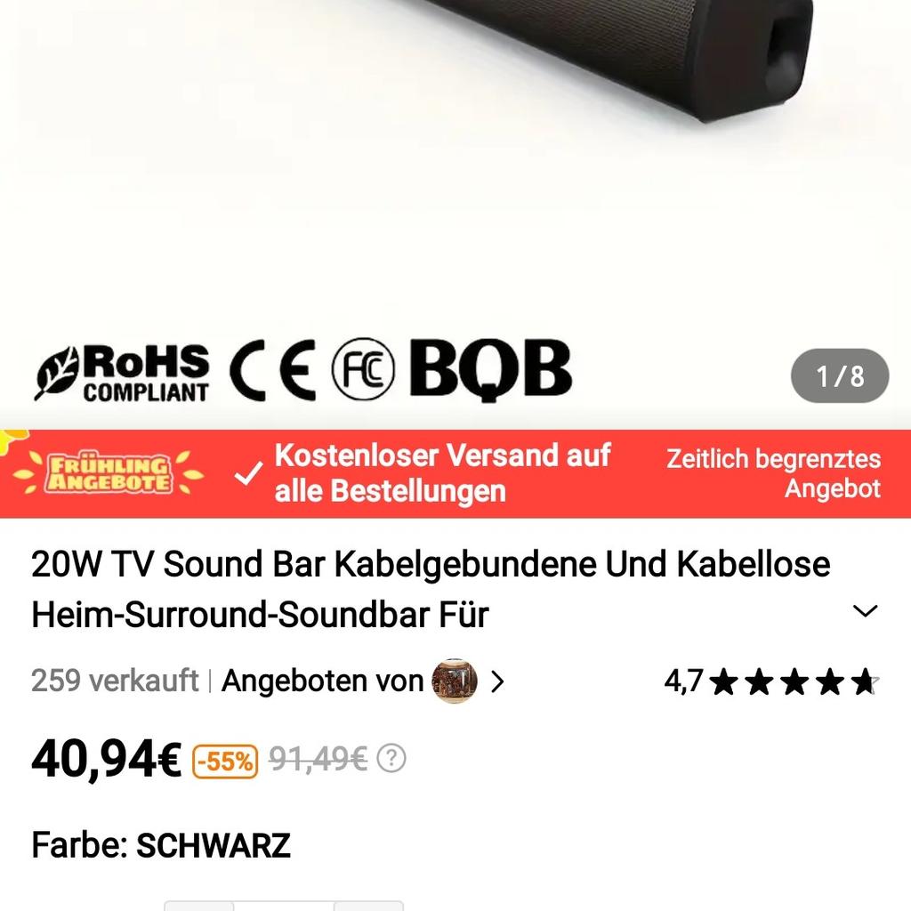 verkaufe hier eine neue Soundbar wireless Bluetooth Box 20 Watt bin privat Verkäufer keine Garantie und keine Rücknahme gegen Aufpreis versende ich mit DHL 5,99€ mit Sendungsnummer