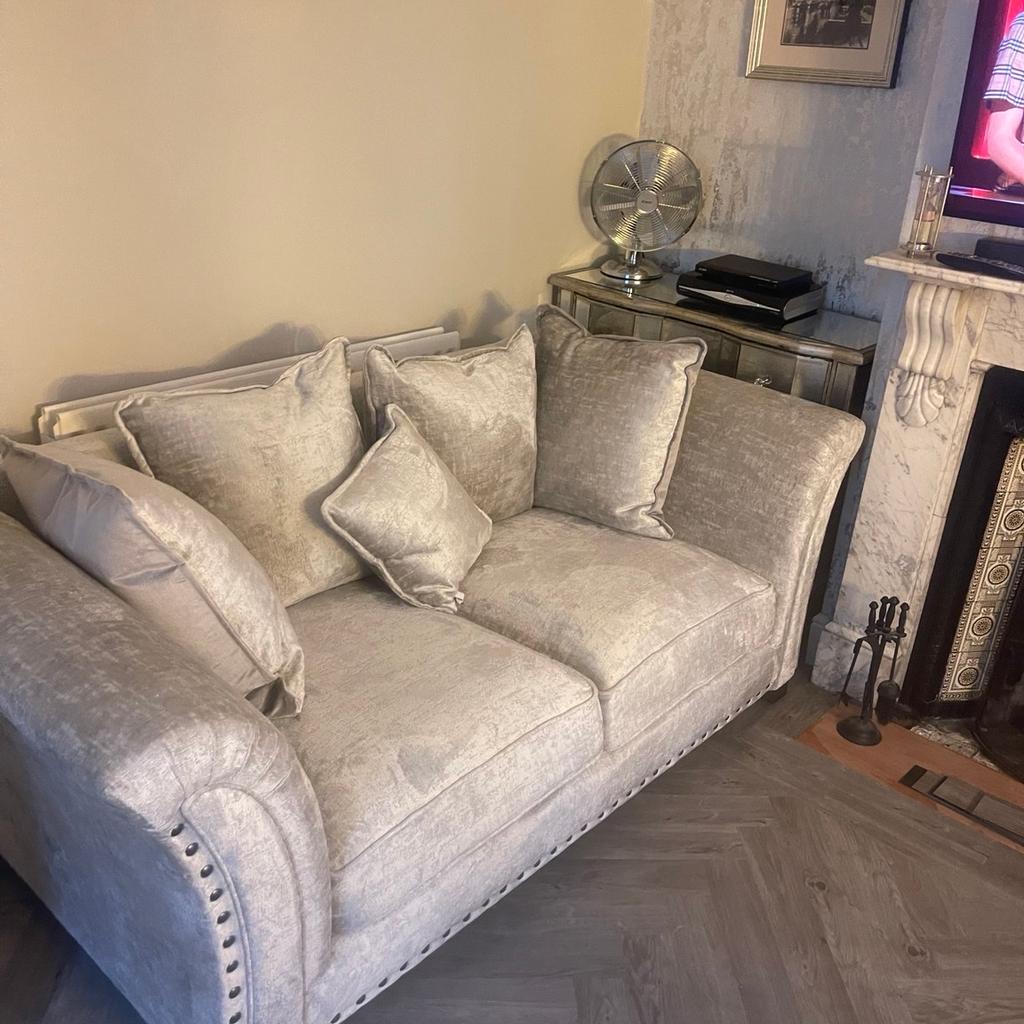 Corner velvet sofa with all chinos plus large 2 seater sofa, and armchair with high back from cousins hardly used and covered when used no pets, no smoke no food smells selling due to relocating and them not fitting in new house just over a year old in a lovely mink neutrali colour
Offer welcome
You need big van