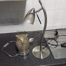 2 x lamps excellent condition and working order  , one is opaque glass owl on chrome base , one is adjustable brushed chrome spotlight type.