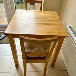 It’s available if it’s listed

Solid IKEA table & 2 solid chairs
Table top measures 74cm x 74cm approx
Seat pads are machine washable & are the same on both sides so can be flipped.
It has been used but still in great condition

Collection ONLY from Oakenholt, Flint