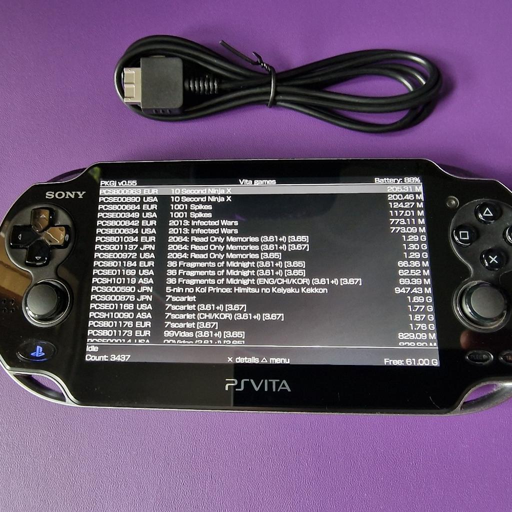 Modded ps vita 128gb. Comes with over 10000 games for lots of different consoles, nes snes, gameboys, arcade, atari, mega drive, master system and many more. Also has freestore to download pretty much all psp, ps1 and vita games. Collection from bd4.