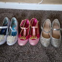 3 pairs of shoes Ideal for dress up as have some slight damage to them. size 11 but the frozen ones are a size 12.