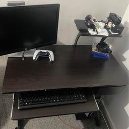 Work Desk for sale, comes with a sliding keyboard shelf & section for a computer tower. Slight peeling at the front which has been covered with tape other than that no issues. Collection only & open to offers 

P.S (goes without saying)

Does not include monitor/PS5 etc. Just the desk