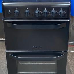Hello welcome to my ad,This Hotpoint HD5GOOKCB 50cm double oven gas cooker comes in a black colour with four gas burners, ignition button,double glazed door in the main oven removable inner door glass making it easy to clean,three shelves,easy clean enamel,catalytic liners in both ovens making cleaning easy,heavy pan supports,slow cook, main oven is conventional with a cooking capacity of 61 litres usable while second oven (Top) is electric gas grill with 29 litres capacity very clean and tidy dimensions are H:900 W:500 D:600,adjustable feet cash on collection at B18 7QD 71 western road or delivery for extra fee, for more information message me please check my others cookers as I got lots in stock thanks .