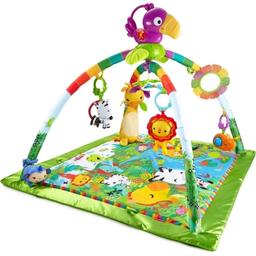 This Fisher-Price toy is a deluxe newborn gym with more than 10 baby sensory toys and activities plus a removable, take-along toucan with music and dancing lights
This baby activity toy has three ways to play: Lay and play, tummy time and take-along; an engaging baby toy for 0-6 months and upwards
Fisher-Price playmat encourages baby’s movement with music and lights in short-play setting
Removable toucan features colour-changing lights and up to 20 minutes of music in long-play mode
This Fisher-Price toy includes deluxe baby gym play mat with more than 10 baby development toys and activities, plus a removable toucan
Link toys to the mat or giraffe to encourage baby to push up on their tummy
Repositionable toys: Soft monkey, mirror, soft jingle lion, rollerball snail, clacker zebra and much more
Satiny butterflies dangling overhead move at baby’s touch
Baby's kicks and motion, activate fun sound effects and musical ditties
Interactive toys, sounds, colours and textures