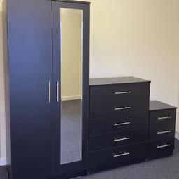 Brand new fully assembled nova wardrobe with mirror, Chest and bedside £450.00



Other colours also available 
White
Grey 
Walnut 
Oak effect 

1 Shelf and 1 hanging rail inside wardrobe 
On metal casters 
Fully assembled ready to use 

B&W BEDS 

Unit 1-2 Parkgate court 
The gateway industrial estate
Parkgate 
Rotherham
S62 6JL 
01709 208200
Website - bwbeds.co.uk 
Facebook - Bargainsdelivered Woodmanfurniture

Free delivery to anywhere in South Yorkshire Chesterfield and Worksop 

Same day delivery available on stock items when ordered before 1pm (excludes sundays)

Shop opening hours - Monday - Friday 10-6PM  Saturday 10-5PM Sunday 11-3pm
