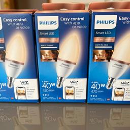 Verkaufe 3x Smart Home Glühbirnen von Philips.

- Originalverpackt und ungeöffnet!!
- 40W
- kompatibel mit Wiz Connect

Nur Selbstabholung / keine Garantie/Gewährleistung da Privatverkauf