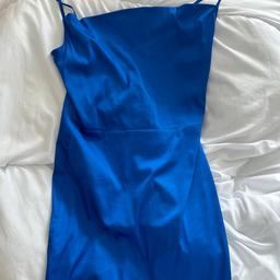 Electric blue tall mini dress, never worn. Great quality with zip, more of a bodycon fit. Satin like material.
