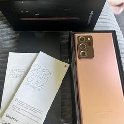 Samsung Note20 Ultra 5G phone, great condition, screen saver on and no marks on back as always been in a case. 
Colour Mystic bronze
GB 256
Boxed with unused earphones
Pen included but no charging lead
All reset and ready to go