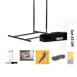 Highly versatile- suitable for a full range of exercises including pull ups, dips, leg raises, incline press ups and front and back levers
Extended height: 192cm
Compact position height: 120cm
Distance between dip bars: 60cm
Width of top bar: 116cm
Fully collapsible in just a few minutes
Lightweight- weighs only 19kg
Maximum user weight: 110kg
Suitable for home and commercial use
Powder coated matte black
comes with carry case