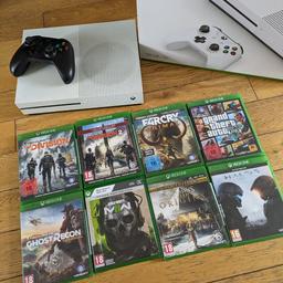 Xbox One S - 500GB with 9 Games and Controller

Games:
- The Witcher 3 - Wild Hunt
- GTA 5
- Call of Duty Modern Warfare 2
- Halo 5
- Assassin's Creed Origins
- The Division
- The Division 2
- Far Cry Primal
- Ghost Recon Wildlands 


good condition - works flawlessly (slight clicking sound from fan)