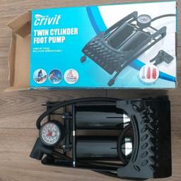 Crivit cylinder twin foot pump.

New and boxed.

Pumps up tyres balls and air beds easily.

Cash on pick up

Pick up only.