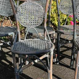 6 X Vintage Bamboo And Caned Seat Dining/kitchen Chairs

Unusual style

This is a lovely set of bamboo chairs with caned backs and seats.

Solid and comfortable.

Shabby chic grey.

Could be used outside or in the conservatory

Viewing welcome.