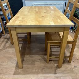 Need to sell URGENTLY due to overseas relocation.

IKEA Dining Table with 4 Chairs
table size 1200x750x750mm
seats 4 to 6 people
Solid Pine wood.
Used but in very good condition.