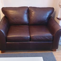 M&S Abbey leather sofa. This is a set of 2 small sofas.

Genuine Leather. The legs are removable

Very small minor wear on the back due to the sofas due to being against a wall. See the last picture.

Measurements are:
Width 141 cm
Depth 94 cm
Height 97 cm

Sold as seen and no return.