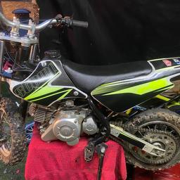 This was my suns pride an joy but he’s to big for it now so going to sell it as he wants electric bike stomp 65 quick little four stroke leaky start rev and go has wanted for nothing. Had new top end last year new starter motor just needs a bk tire starts first time every time perfect beginner bike 350 ono