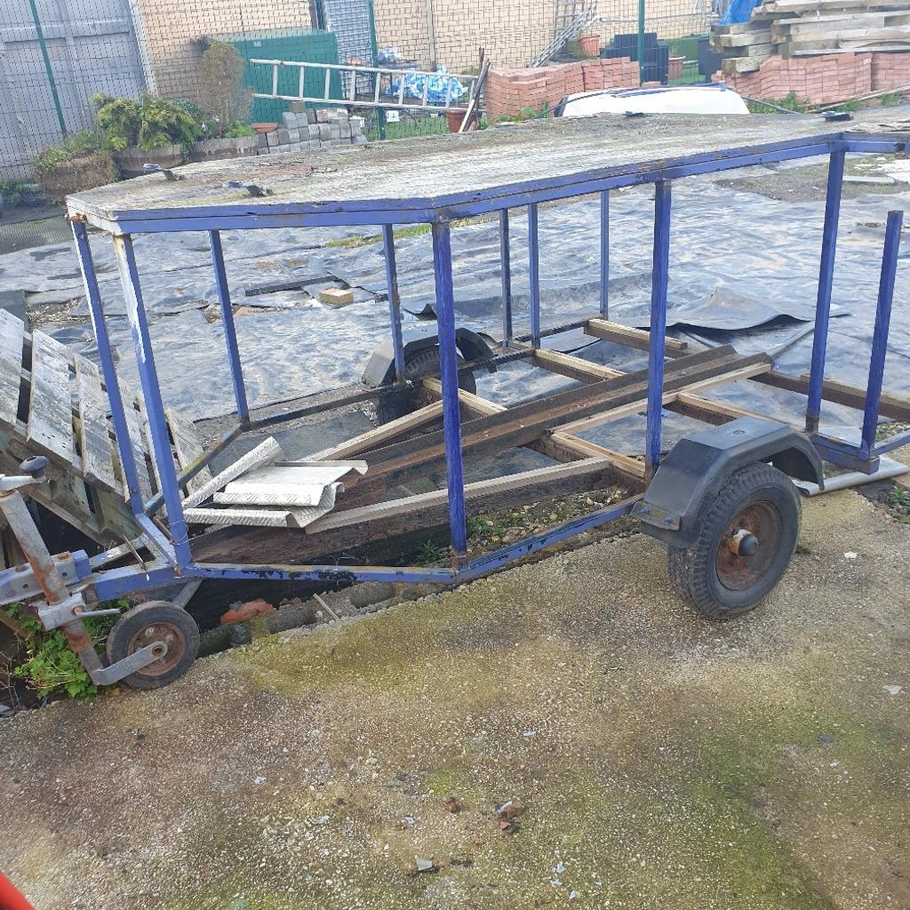 This listing is for the trailer as seen in the photos.
I bought it to clad and turn into a box trailer, could just as easily be transferred into a flat bed or anyother use.
Just fix a tailboard and ready to go.
All running gear good and jockey wheel and towing arm good.
Feel free to take a look.
Collection from Towyn, Rhyl.
Local delivery maybe possible.