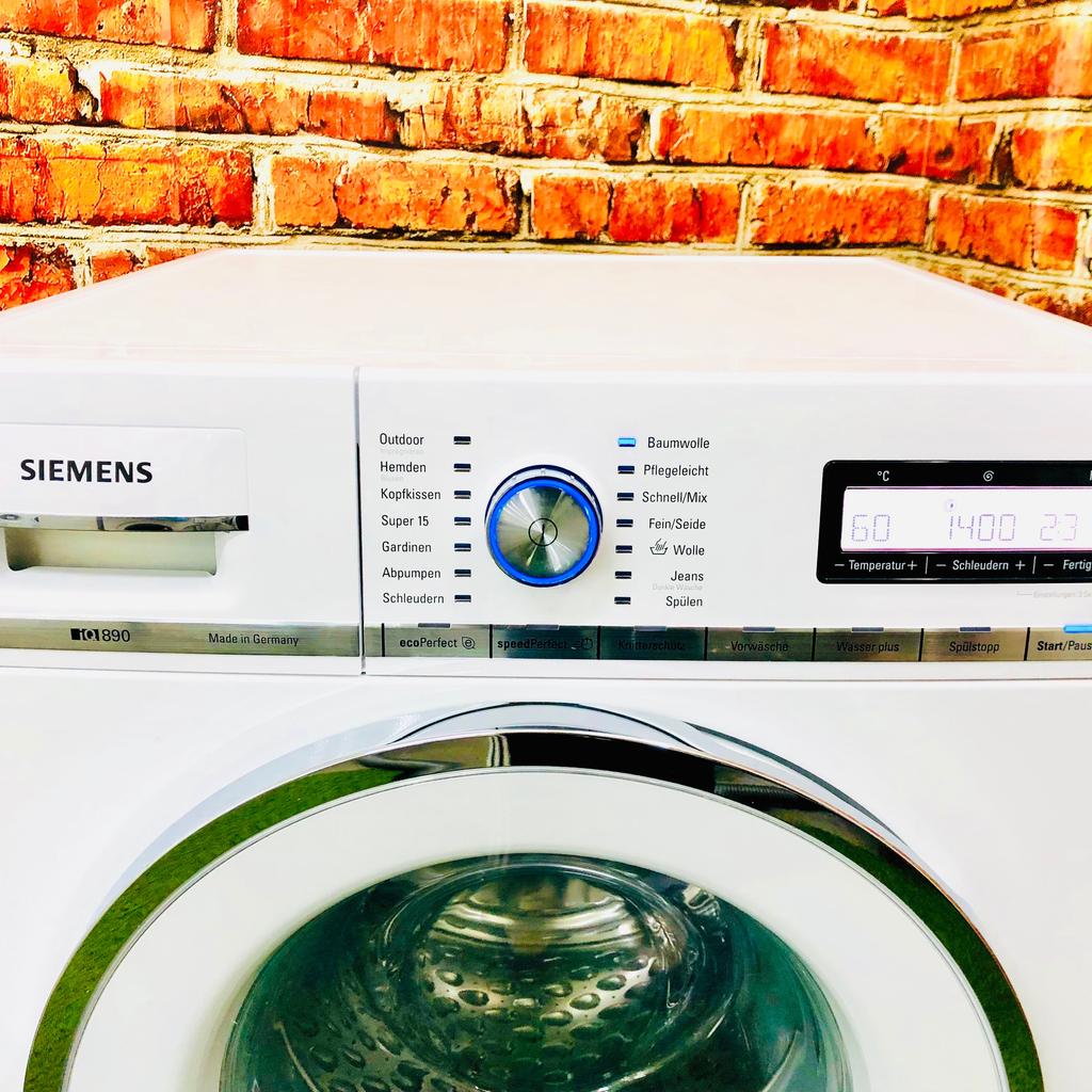 Willkommen bei Waschmaschine Nürnberg!

Entdecken Sie die Effizienz und Leistung unserer hochwertigen Extraklasse Waschmaschinen von Siemens iQ890. Vertrauen Sie auf Qualität und Zuverlässigkeit für die perfekte Pflege Ihrer Wäsche.

⭐ Produktinformationen:
- Modell: WM14Y590
- Geprüft und gereinigt, voll funktionsfähig.
- 1 Jahr Gewährleistung.

‼️Abmessungen des Gerätes: 850 x 600 x 590 mm 
ℹ️ Mehr Infos auf unserer Website: 
☎️Telefon: 01632563493

✈️ Lieferung gegen Aufpreis möglich.
⚒ Anschluss: 10 Euro.
♻️ Altgerätemitnahme: Kostenlos.

ℹ︎**Beschreibung:**
* Energieeffizienzklasse A+++
* 8 kg Fassungsvermögen
* 1400 Touren
* Geräusch Waschen: 49
* Geräusch Schleudern: 71
* Aquastop
* LC-Display und Programmwähler für mehr Übersicht und intuitive Programmsteuerung.
* Mit varioPerfect flexibel entweder 65% Zeit oder 50% Energie sparen.