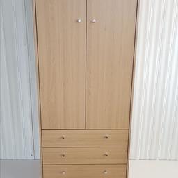 🔹️Malibu 2 door 3 drawer wardrobe-beech effect

🔹️Ex display, flat packed

🔹️Size H180.5, W74.8, D49.8cm.

🔹️Internal hanging space H111.7, W71.4, D47.6cm. 

🔹Internal drawer H11, W66.5, D43.6cm

🔹️Hanging rail holds up to 10kg
