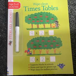 Key Skills Wipe-Clean Times Tables 5-6 years

Key Skills Wipe-Clean Times Tables 5-6 years is a colourful wipe-clean book with activities to build confidence in understanding the concept of multiplication. Featuring plenty of practice for the  2, 5 and 10 times tables. Part of the Usborne Key Series, this book is great for helping to build your child’s confidence in the Maths Key Stage 1 Curriculum. Wipe-clean pages offer endless practice, and answers and secret notes for grown-ups are included at the back.

From smoke free home 
Brand new 
Available for collection Blackpool or postage